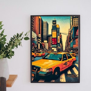 NYC Yellow Taxi Poster: Comic Style New York City Wall Art (Digital Download)