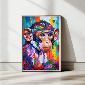 Colourful Monkey Wall Art – Vibrant Abstract Jungle Animal Print | Monkey Decor | Modern Animal Artwork | DIGITAL DOWNLOAD
