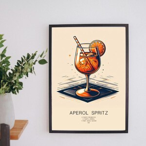 Impresión de cóctel Aperol Spritz / Arte de bar retro / Descarga digital de recetas de bebidas / Decoración de pared de cocina / Póster de cóctel vintage