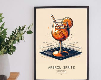 Impresión del cóctel Aperol Spritz: Receta retro de bar (descarga digital)