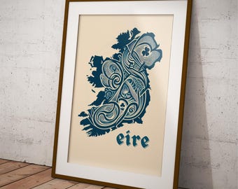 Ireland Map Print - Celtic Art - Eire Wall Art - Irish Decor - Digital Download
