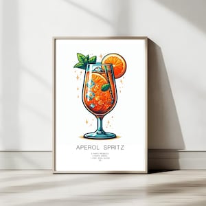 Impresión de cóctel Aperol Spritz / Arte de bar retro y receta de bebidas / Descarga digital / Decoración de pared de cocina vintage / Póster de cóctel vintage