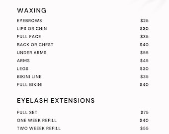 Customizable price list, Digital Templates