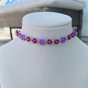 Purple Petal Kiss Choker Handmade Floral Beaded Choker