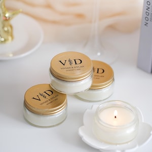 Custom Natural Soy Wax Candle Wedding Favors: Glass Jar Scented Candle Favors for Bridal Shower Party