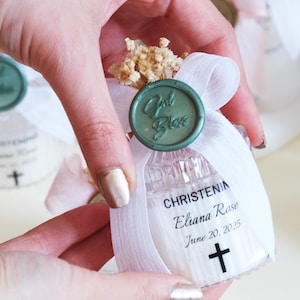 Candela ricordo personalizzata per il battesimo, bomboniere in cera di soia personalizzate, regalo per gli ospiti del battesimo con fiori secchi, regali per dare il nome al bambino per gli ospiti