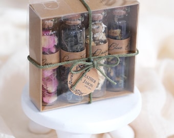 Custom Herbal Tea Party Favors for Wedding Parties: Organic Tea in Glass Jar Bridal Shower Favors