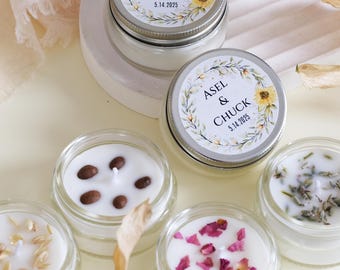 Scented Jar Candle Bridal Shower Favor: Personalized Candle Wedding Favors with Dried Flowers