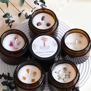Personalized Scented Floral Candle Religious Event Favors: Natural Soy Wax Baptism Favors for Guests