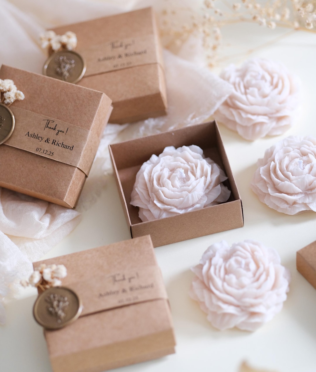 Peony Soy Wax Candle Wedding Favors: Custom Flower Scented Candle ...