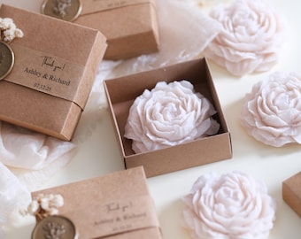 Peony Soy Wax Candle Wedding Favors: Custom Flower Scented Candle Favors for Bridal Shower