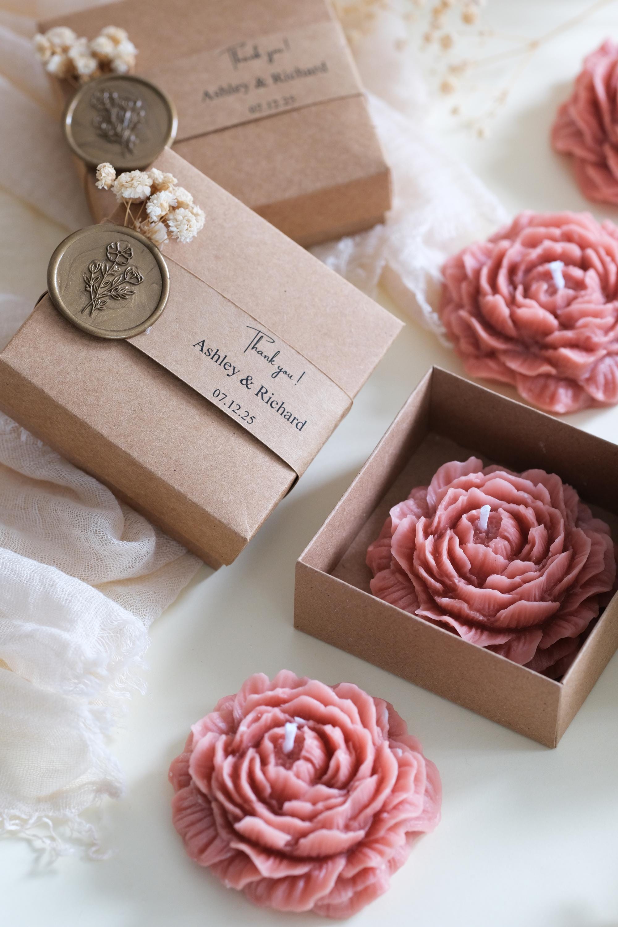 Peony Soy Wax Candle Wedding Favors: Custom Flower Scented Candle ...