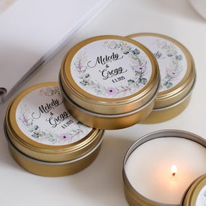 Custom Wedding Favors for Guests, Custom Tin Candle Favors, Bridal Shower Favors, Bulk Scented Soy Wax Tin Candles,  Wedding Favor Gifts