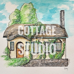 Cottage Painting Original Watercolor Painting Storybook Cottage Hugh Comstock Cottage Signed Watercolor Painting on Paper