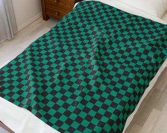 Tanjiro Kamado Inspired Plush Blanket | Green & Black Checkered Haori
