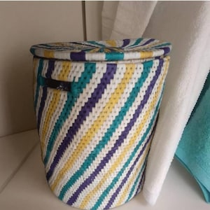 Handwoven Palm Leaf Laundry Hamper: Colorful Boho Storage Basket