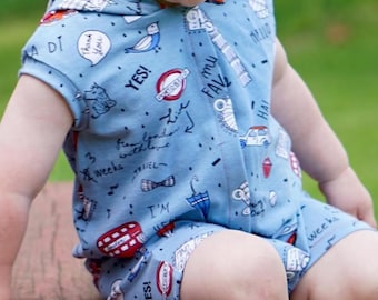 APPLE FUN Jersey Romper pattern Baby Boy and Girl Romper Pajamas pattern, Children Harem Romper, Toddler knit romper, newborn up to 6 years