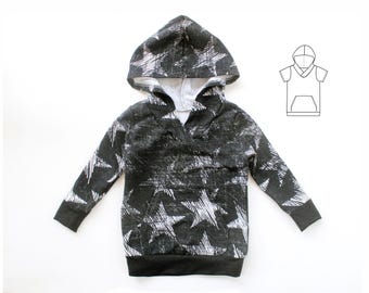 PERCY Knit Hoodie Unisex sewing pattern Pdf, Kangaroo Pocket, Toddler Boy Girl Hoodie shirt, 2 - 10 years
