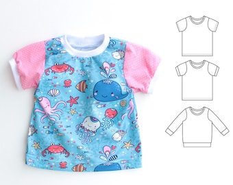 JELLY Girl Boy T Shirt sewing pattern Pdf, Short and Long Sleeves, Girl Boy Jersey Knit JELLY T-shirt 0 - 10 years, Instant Download