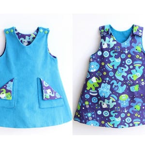ALISHA Girl Dress Pinafore sewing pattern Pdf, REVERSIBLE, Woven, newborn up to 10 years