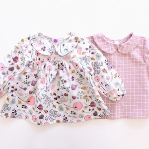 Woven Collared Girl Shirt pattern | newborn - 10 years | TEATIME Baby Girl Shirt pattern Pdf sewing, Peter Pan collar Short and Long Sleeves