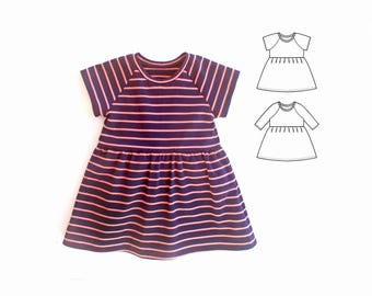 SWANK Girl Dress sewing pattern Pdf, Raglan Long Short Sleeve, Long Sleeve, Knit, newborn up to 10 years