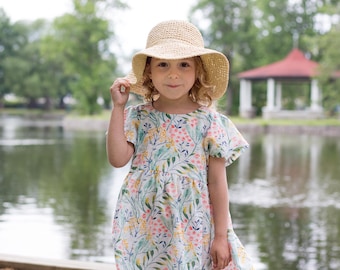 GINKGO Girl Dress sewing pattern Pdf, Woven, newborn up to 10 years