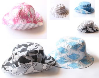 SHARK HATTACK Hats, Bucket Hat and Sun Hat pattern Pdf, REVERSIBLE Hats, Kids Hats, Children Hats, Toddler Hats, preemie - 10 yrs sharky