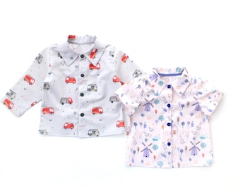 Patrón de camisa infantil tejida WINDandFIRE, camisa para niño, camisa para niña, mangas cortas y largas, recién nacido - 10 años