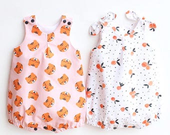 CLEMENTINE Bubble-romperpatroon, preemie: 4 jaar, geweven, babybubbelpatroon, geknoopte en normale bandjes