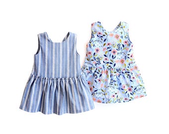 SANDY Dress Pinafore PDF sewing pattern, Woven and Knit Dress, newborn up to 10 years