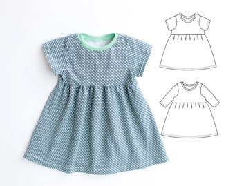 DOTTY Girl Dress sewing pattern Pdf, Long and Short Sleeve, Knit, newborn up to 10 years