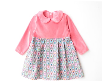 PAULINE Girl Dress sewing pattern Pdf, Short and Long Sleeve, Knit and Woven, newborn up to 10 years