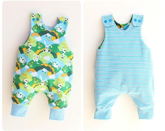 JUMPY Baby Romper pattern Pdf sewing, REVERSIBLE Jersey Woven Harem romper, Children Baby Boy Girl romper, Toddler romper, newborn to 6 yrs