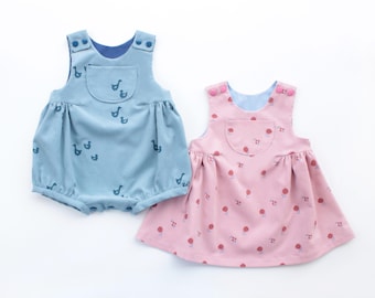 HAPPY POND Bubble Romper Pinafore pattern Pdf, Woven and midweight Knit fabrics, Baby Boy Girl romper, Toddler romper, preemie - 4 years