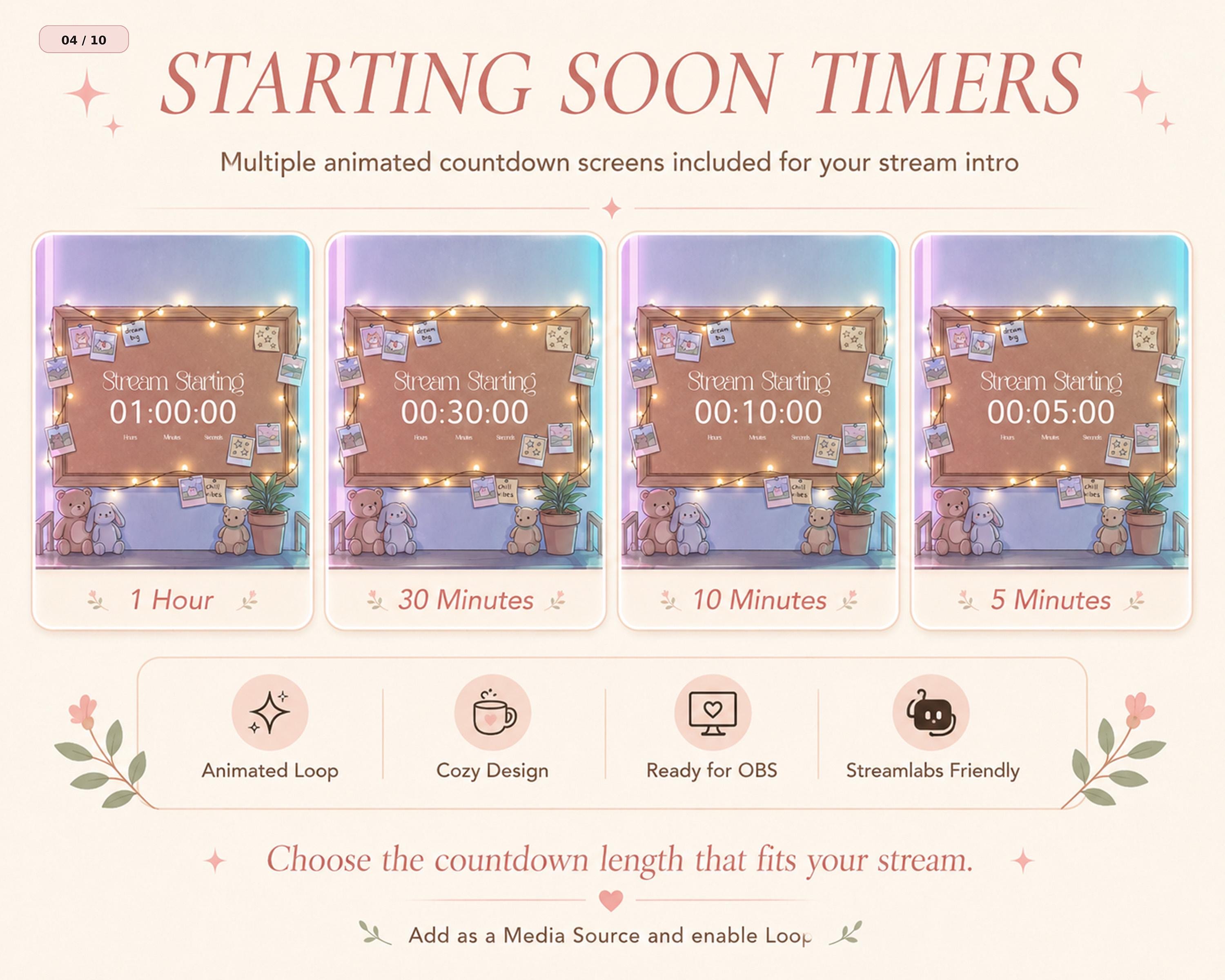 Cozy Animated Stream Overlay Package, Pastel Lofi Vtuber OBS Graphics ...