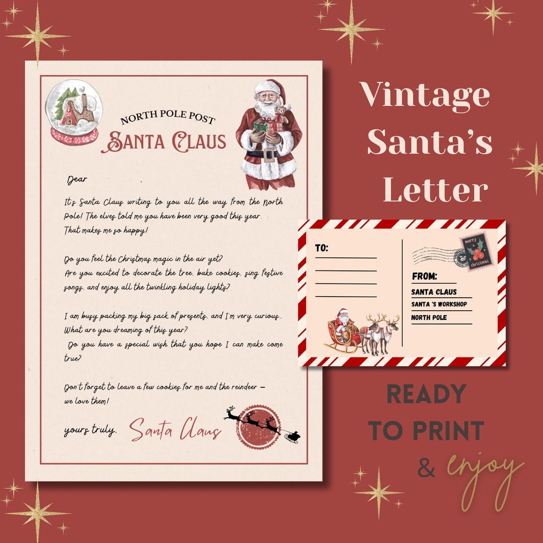 Vintage Letter From Santa – Printable Christmas DIY Kit (digital ...