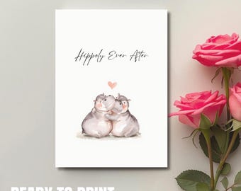 Karta rocznicowa z hipopotamem | Para, romantyczny żart (A6 PDF PNG do pobrania w wersji cyfrowej)