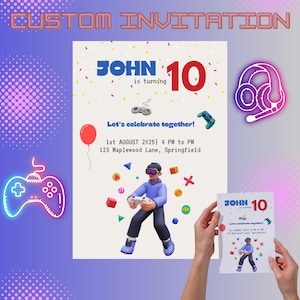 Gaming-Geburtstagseinladung für Jungen – Personalisierte Gamer-Party einladen – A5 Digitaler Download – Individuell erstelltes Videospiel-Geburtstagsgeschenk – Druckbares PDF