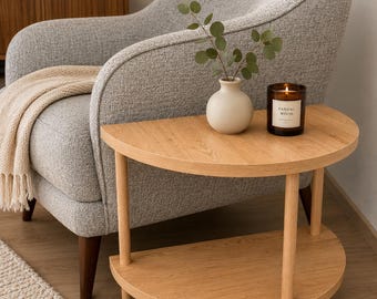 Half Moon Side Table, Beech Wood Legs 2-Tier Accent Table