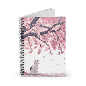 Cherry Blossom Sakura Cat Spiral Notebook, Cute Journal for Cat Lovers, Spring Gift, Floral Stationery, Creative Writing, Note Taking