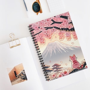 Cherry Blossom Cat Spiral Notebook - Cute Japanese Design, Perfect for Journaling, School, Gift, Planner, Writing