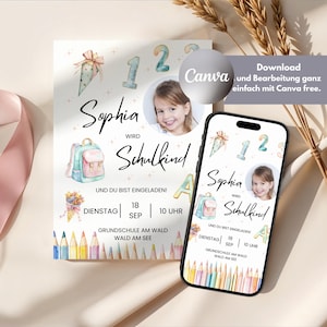 Convite de matrícula escolar para meninas, personalizável| Cartão de convite para matrícula escolar | Modelo Canva + convite gratuito para WhatsApp | Finalmente um estudante