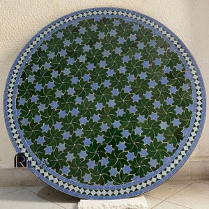 Moroccan Mosaic Patio Table – Round Outdoor Tile Table with Wrought Iron Base – Handmade Garden & Patio Furniture Accent