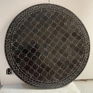 Personalized Moroccan Black Mosaic Table – Handmade Zellige Round Patio Accent – Artisan Tile Tabletop for Contemporary Decor