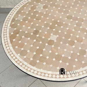 Moroccan Zellige Mosaic Table | Round Outdoor Dining Table | Handmade Tile Patio Furniture | Custom Garden Bistro Table