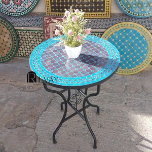 Personalized Mosaic Tile Outdoor Table – Blue Handmade Ceramic Dining and Patio Table for Adding Charm to Your Outdoor Living Space