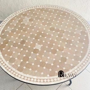 Moroccan Mosaic Table | Round Zellige Outdoor Dining Table | Handmade Tile Patio Furniture | Custom Garden Bistro Table