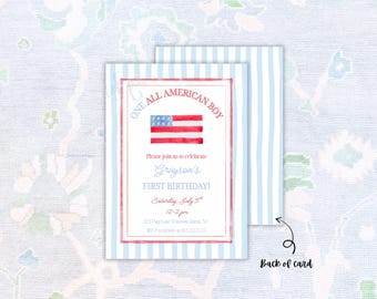 Preppy All American Boy Birthday Invitation | Red, White, Blue (Digital)