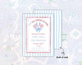Preppy All American Girl Birthday Invitation | Red White Blue (Digital)